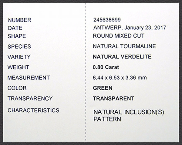 Preview: Verdelith mit IGI Zertifikat, 0.80 ct Rund, Edelstein
